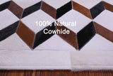 Brown & White Natural Black Cowhide Hand Stitched Patchwork Rug - 3' 5" X 5' 0"
