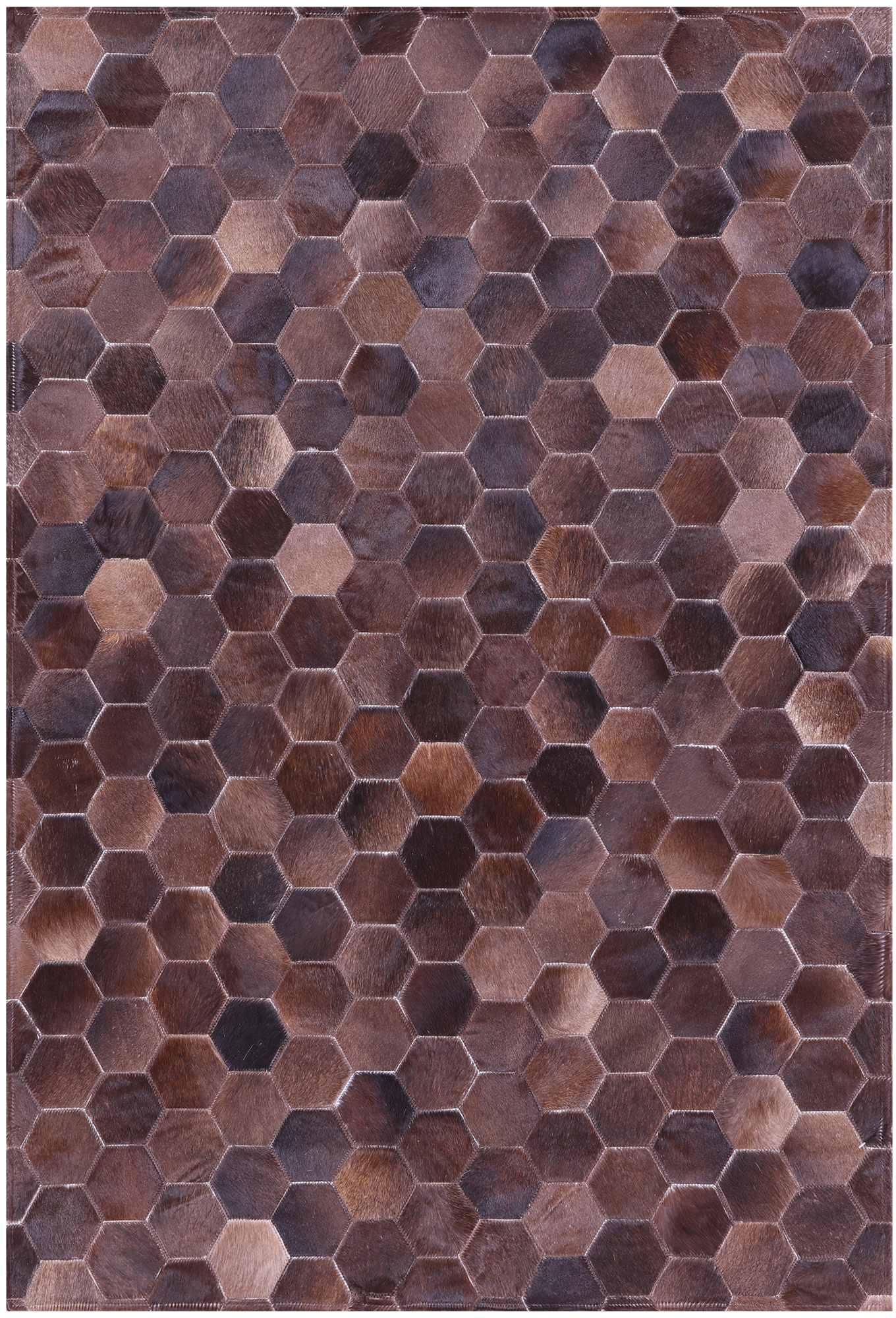 Brown Natural Cowhide Hand Stitched Patchwork Rug - 3' 5" X 5' 0" - Golden Nile