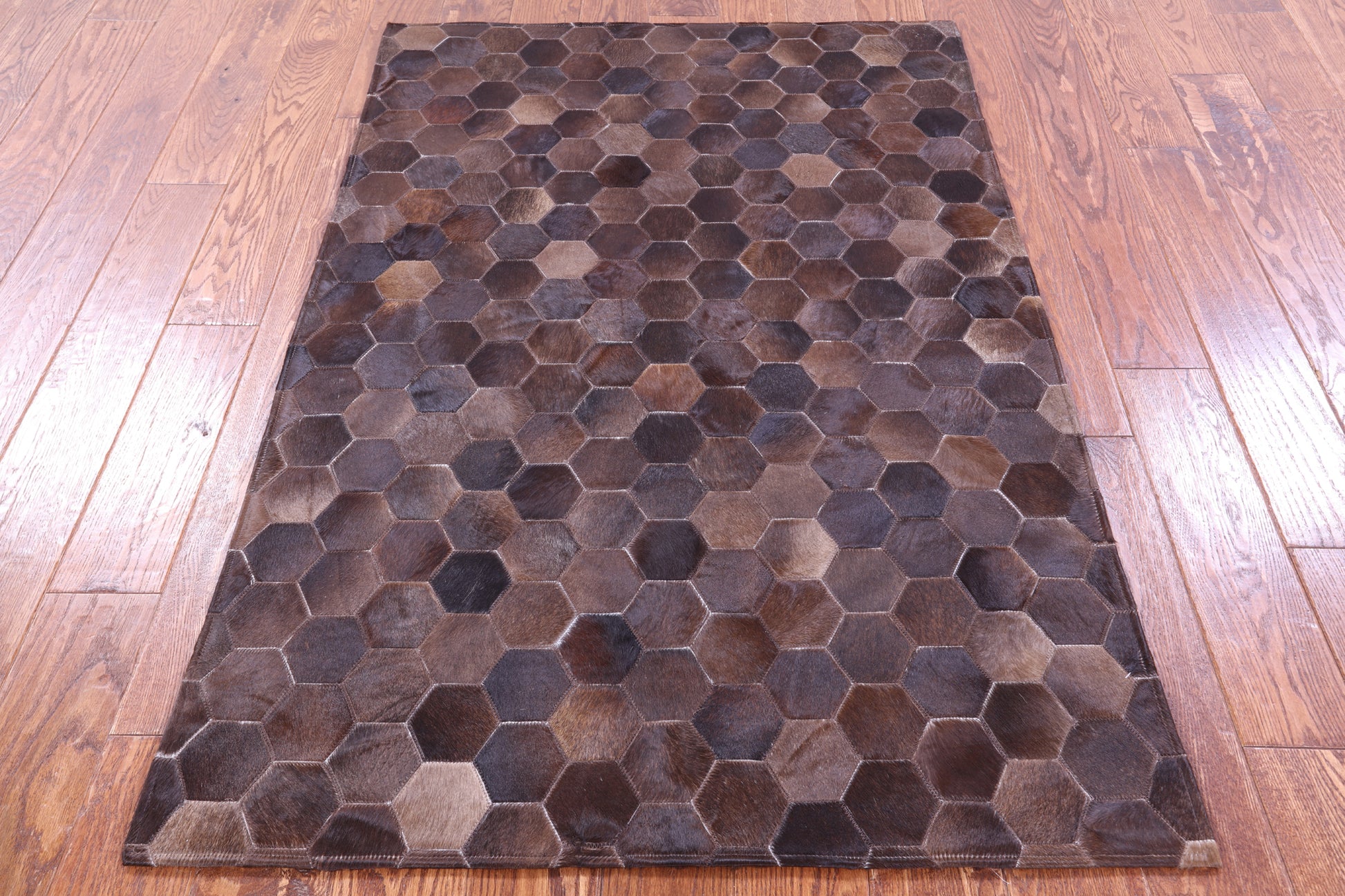 Brown Natural Cowhide Hand Stitched Patchwork Rug - 3' 5" X 5' 0" - Golden Nile