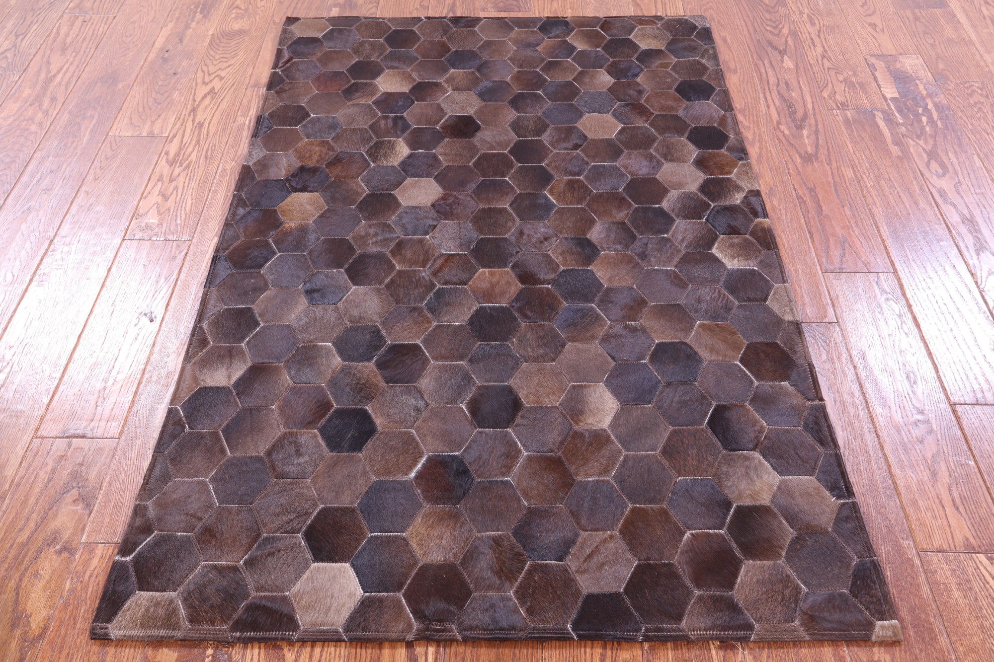 Brown Natural Cowhide Hand Stitched Patchwork Rug - 3' 5" X 5' 0" - Golden Nile