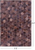 Brown Natural Cowhide Hand Stitched Patchwork Rug - 3' 5" X 5' 0" - Golden Nile