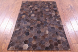 Brown Natural Cowhide Hand Stitched Patchwork Rug - 3' 5" X 5' 0"