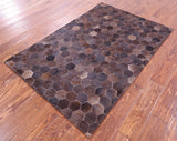 Brown Natural Cowhide Hand Stitched Patchwork Rug - 3' 5" X 5' 0"