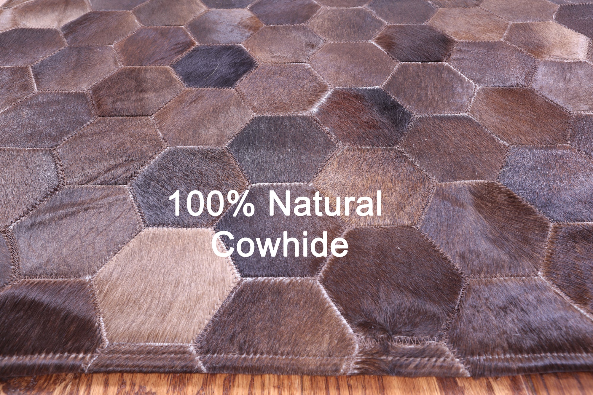 Brown Natural Cowhide Hand Stitched Patchwork Rug - 3' 5" X 5' 0" - Golden Nile