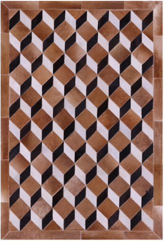 Brown & White Black Natural Cowhide Hand Stitched Patchwork Rug - 3' 5