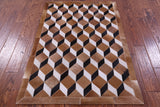 Brown & White Black Natural Cowhide Hand Stitched Patchwork Rug - 3' 5" X 5' 0" - Golden Nile