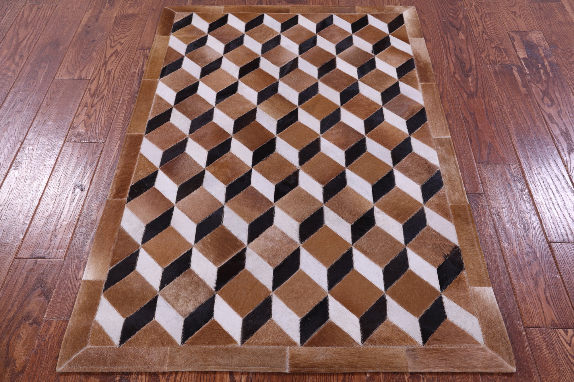 Brown & White Black Natural Cowhide Hand Stitched Patchwork Rug - 3' 5" X 5' 0" - Golden Nile