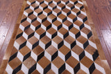Brown & White Black Natural Cowhide Hand Stitched Patchwork Rug - 3' 5" X 5' 0"