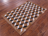 Brown & White Black Natural Cowhide Hand Stitched Patchwork Rug - 3' 5" X 5' 0"