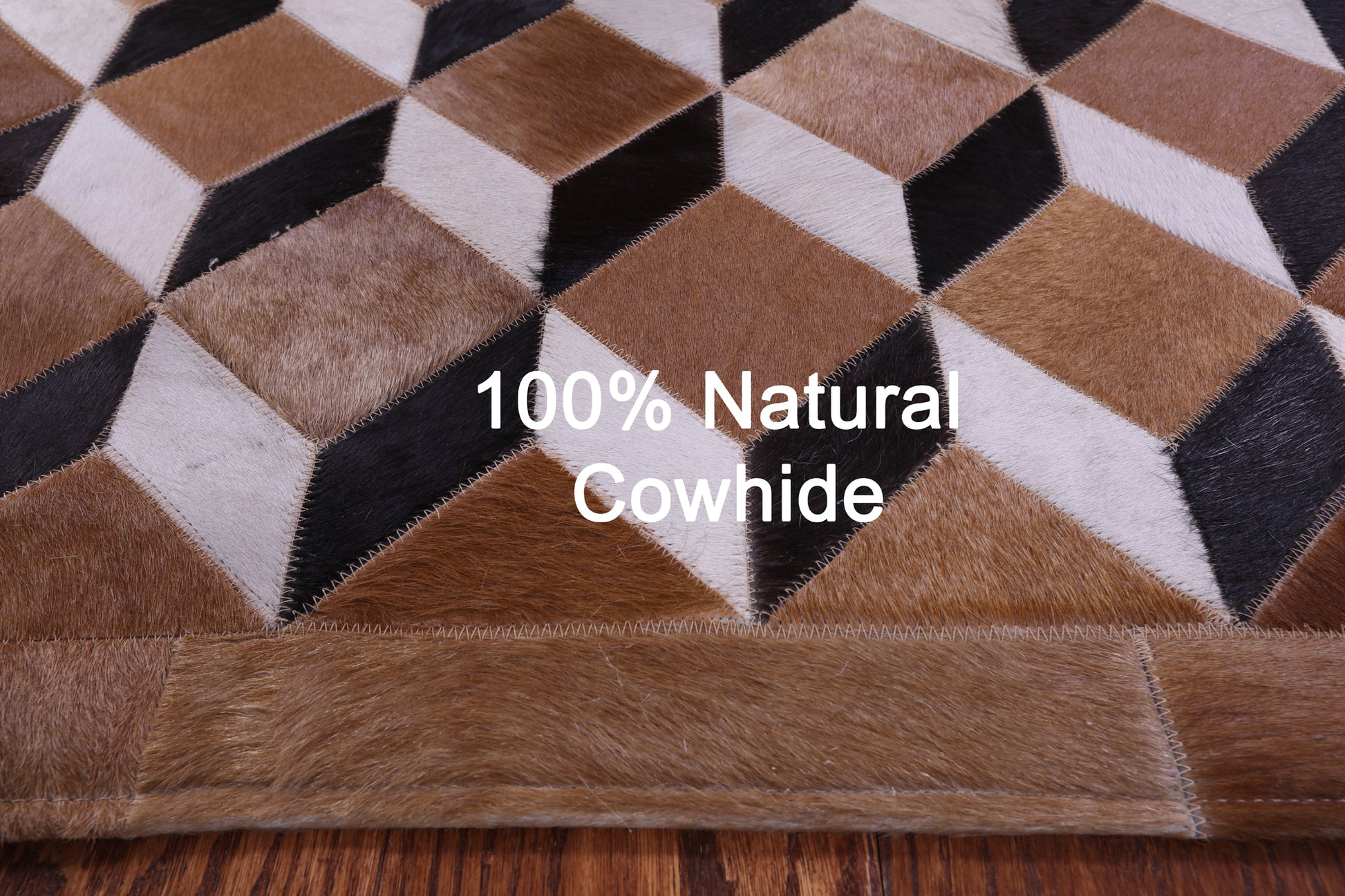 Brown & White Black Natural Cowhide Hand Stitched Patchwork Rug - 3' 5" X 5' 0" - Golden Nile