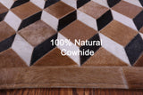 Brown & White Black Natural Cowhide Hand Stitched Patchwork Rug - 3' 5" X 5' 0"