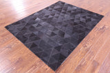 Black Natural Cowhide Hand Stitched Patchwork Rug - 5' 0" X 6' 6"