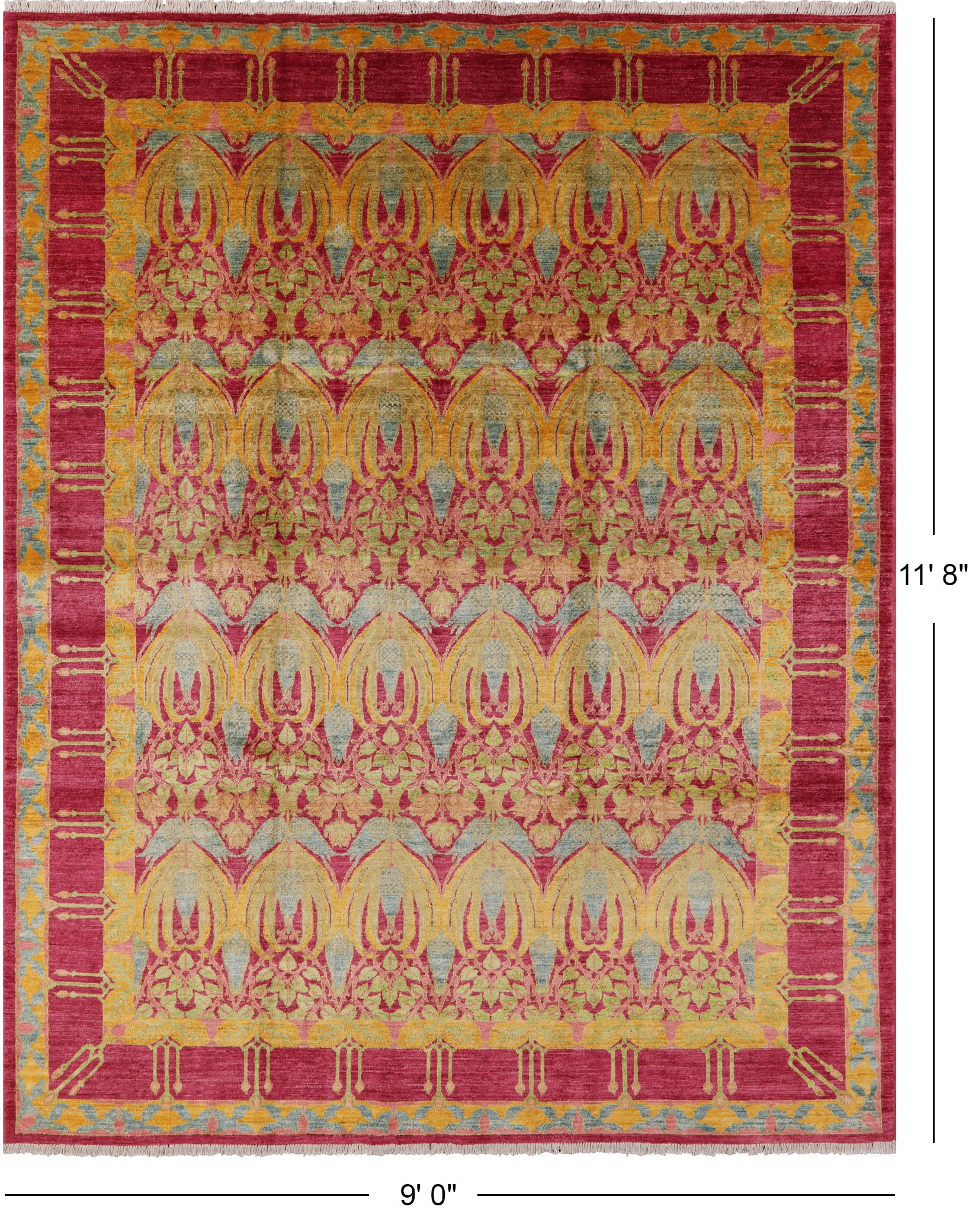 William Morris Handmade Wool Area Rug - 9' 0" X 11' 8" - Golden Nile
