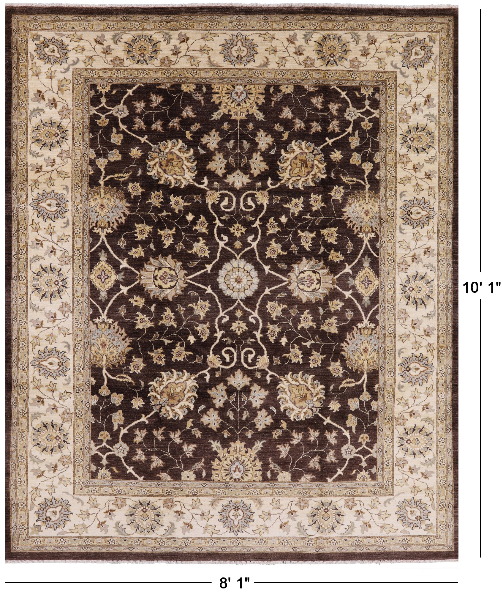 Brown Peshawar Hand Knotted Area Rug - 8' 1" X 10' 1" - Golden Nile