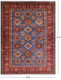 Blue Super Kazak Hand Knotted Wool Area Rug - 5' 8" X 7' 7" - Golden Nile