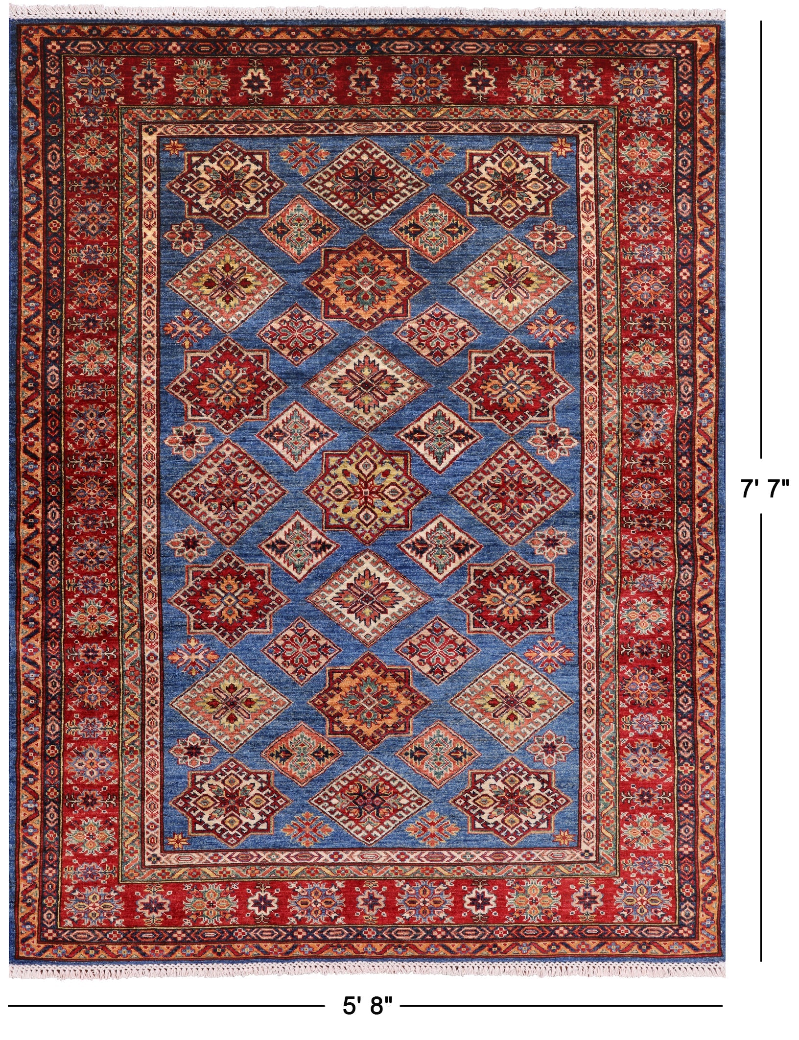 Blue Super Kazak Hand Knotted Wool Area Rug - 5' 8" X 7' 7" - Golden Nile