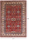 Red Super Kazak Hand Knotted Wool Area Rug - 5' 7" X 7' 8" - Golden Nile