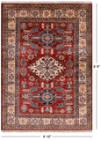 Red Super Kazak Hand Knotted Wool Area Rug - 4' 10" X 6' 8" - Golden Nile