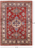 Red Super Kazak Hand Knotted Wool Area Rug - 4' 10" X 6' 8" - Golden Nile
