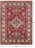 Red Super Kazak Hand Knotted Wool Area Rug - 4' 10" X 6' 8" - Golden Nile
