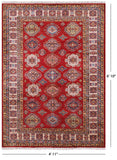Red Super Kazak Hand Knotted Wool Rug - 4' 11" X 6' 10" - Golden Nile