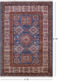Blue Super Kazak Hand Knotted Wool Area Rug - 4' 10" X 6' 10" - Golden Nile