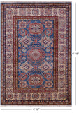 Blue Super Kazak Hand Knotted Wool Area Rug - 4' 10" X 6' 10" - Golden Nile