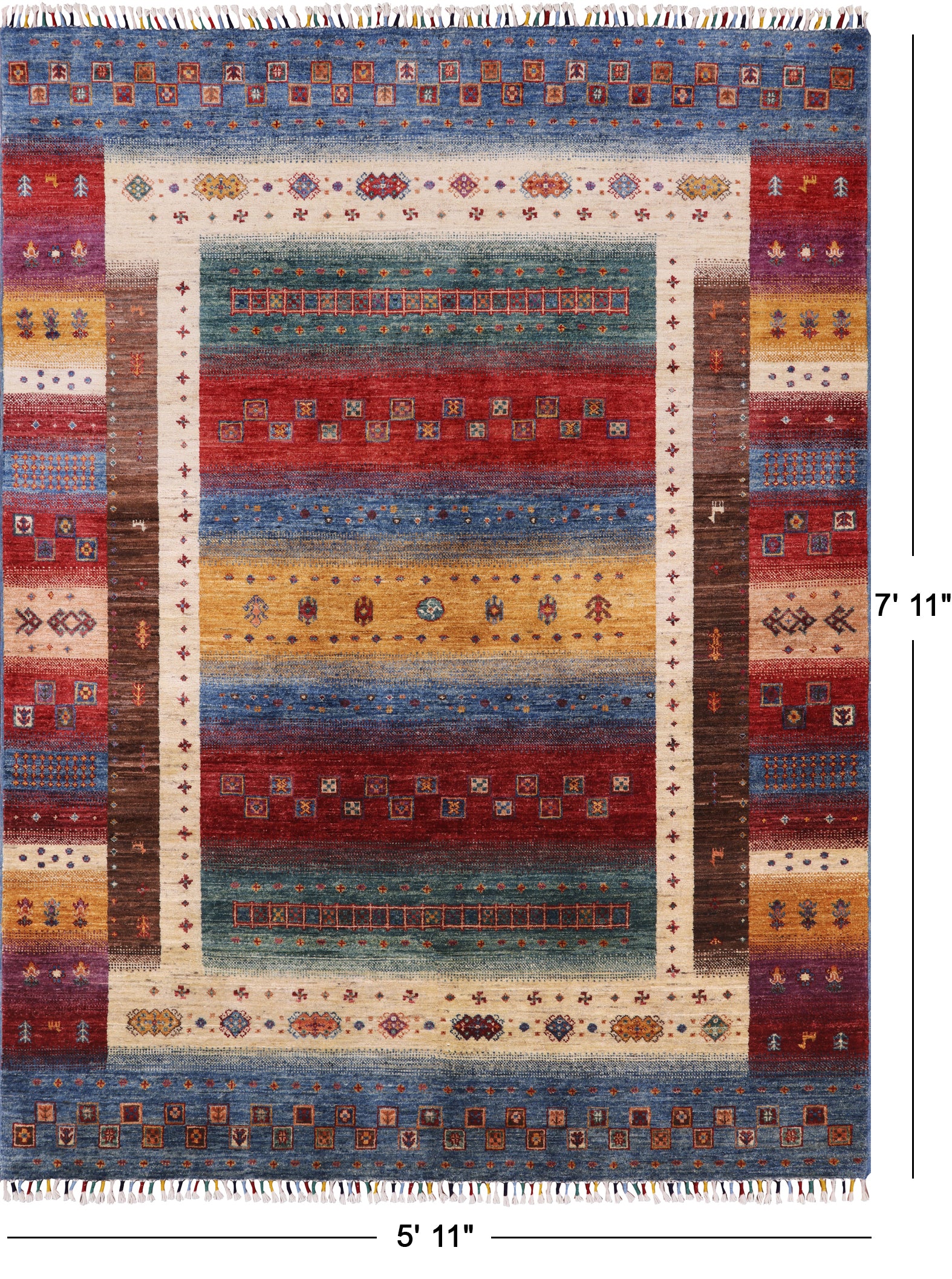 Tribal Persian Gabbeh Hand Knotted Wool Rug - 5' 11" X 7' 11" - Golden Nile