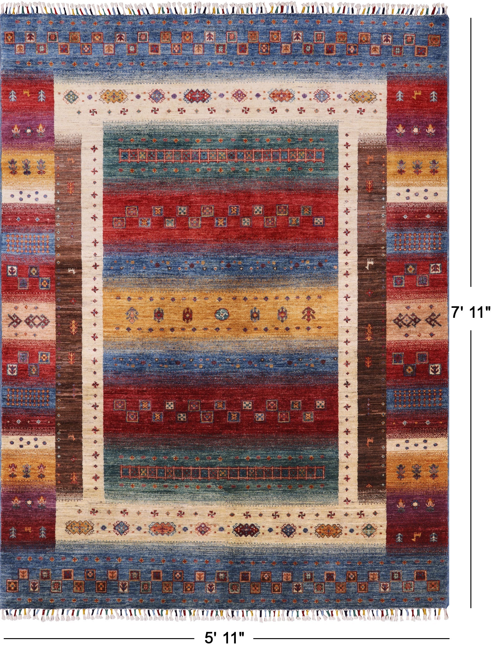 Tribal Persian Gabbeh Hand Knotted Wool Rug - 5' 11" X 7' 11" - Golden Nile