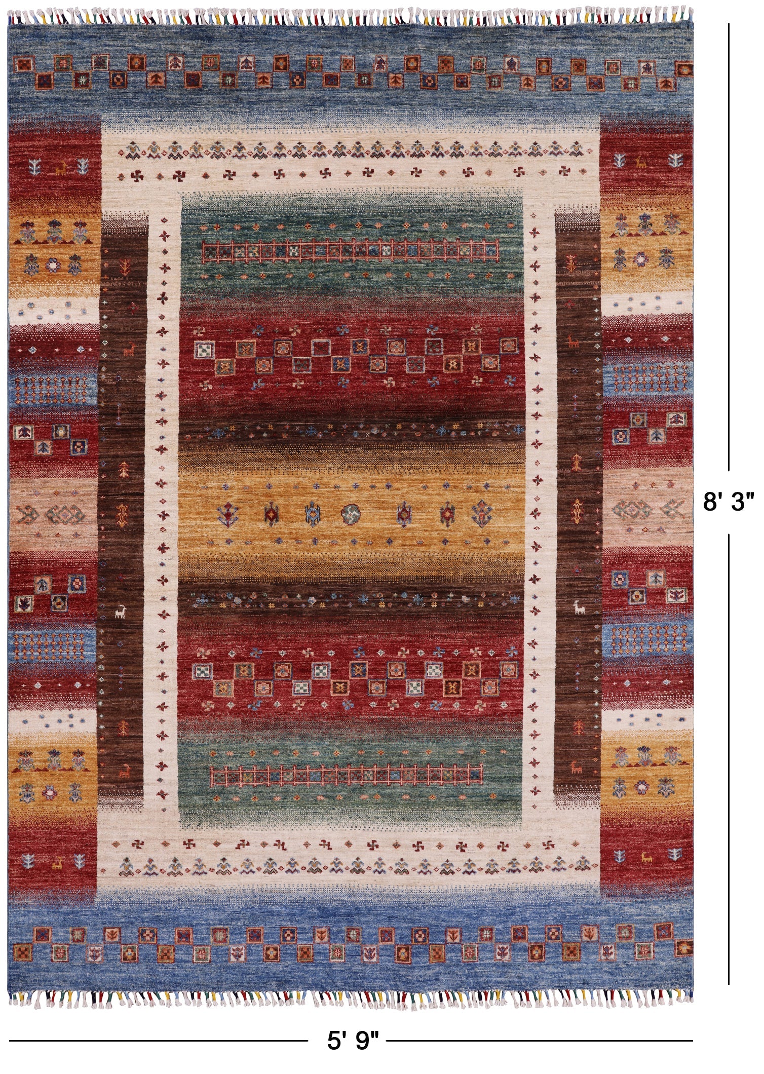 Persian Gabbeh Tribal Hand Knotted Wool Rug - 5' 9" X 8' 3" - Golden Nile