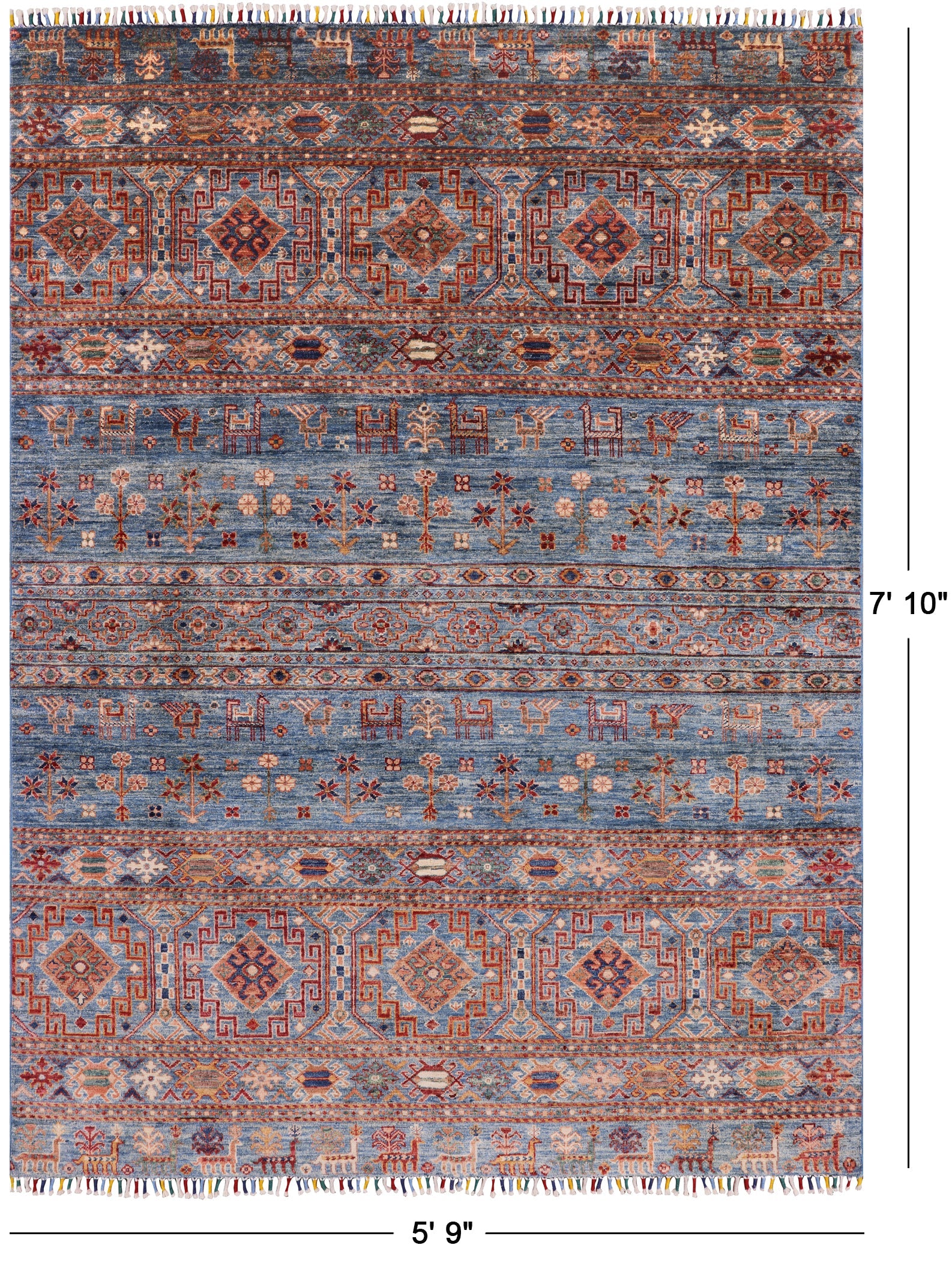 Blue Tribal Khorjin Persian Gabbeh Wool Rug - 5' 9" X 7' 10" - Golden Nile