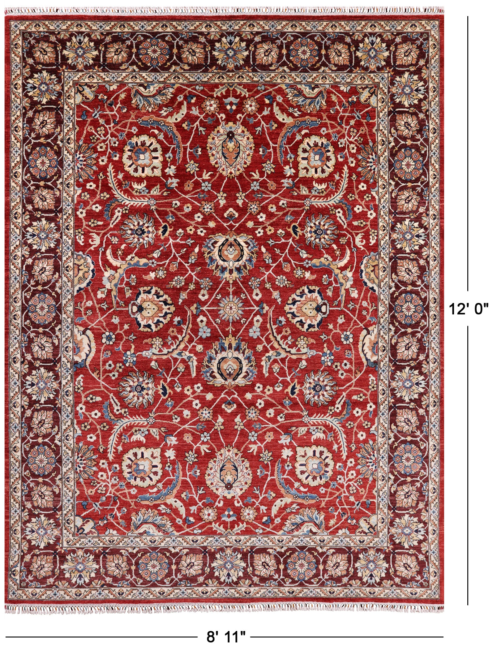 Red Fine Serapi Hand Knotted Area Rug - 8' 11" X 12' 0" - Golden Nile