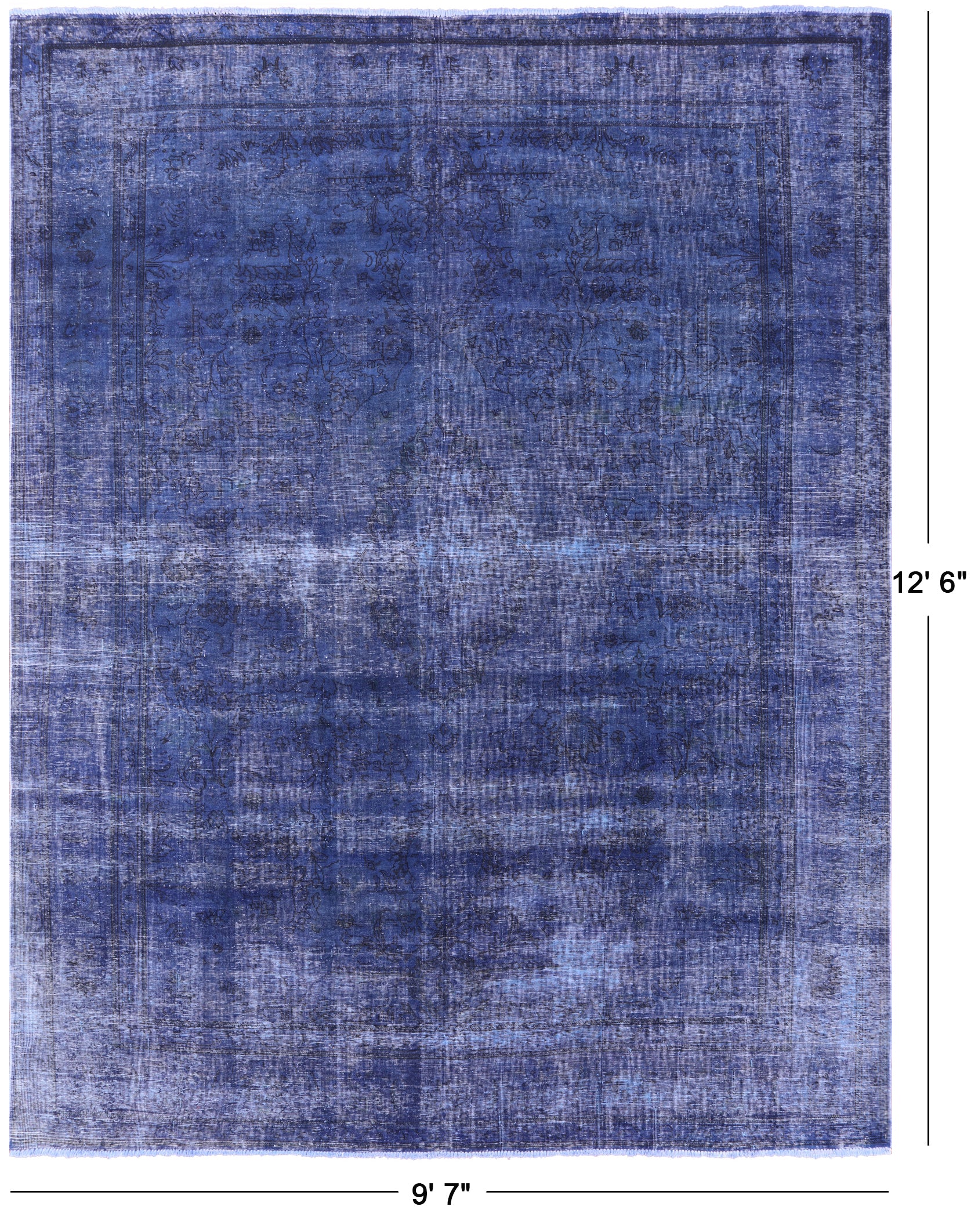 Blue Persian Overdyed Hand Knotted Wool Area Rug - 9' 7" X 12' 6" - Golden Nile