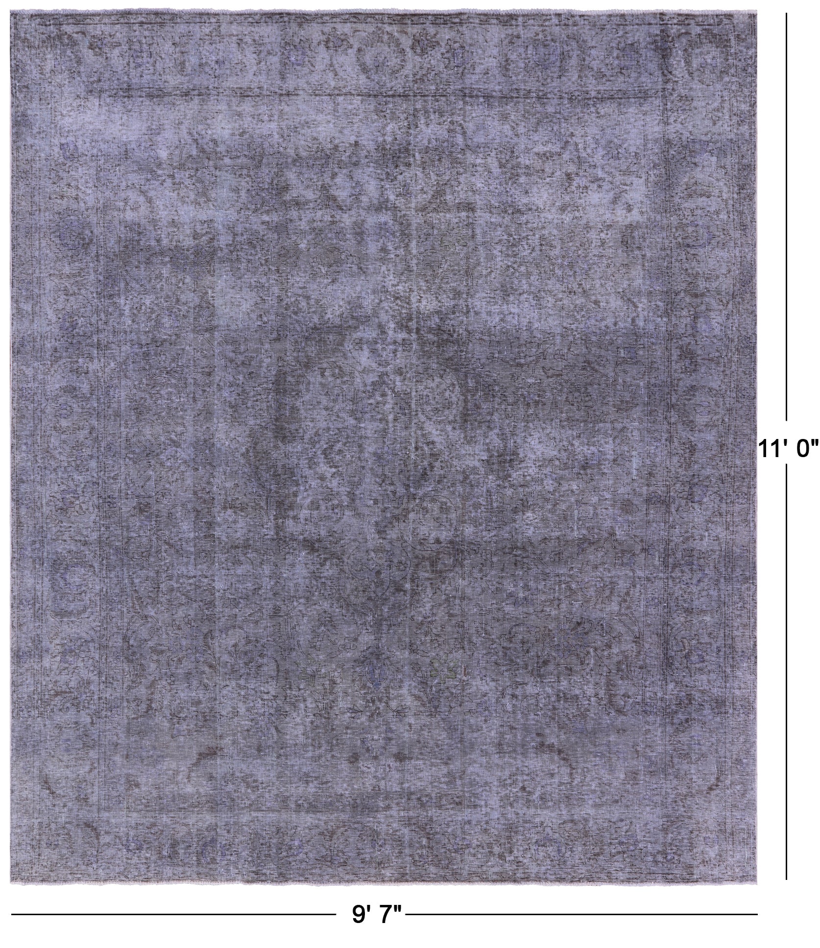 Grey Persian Overdyed Hand Knotted Wool Area Rug - 9' 7" X 11' 0" - Golden Nile