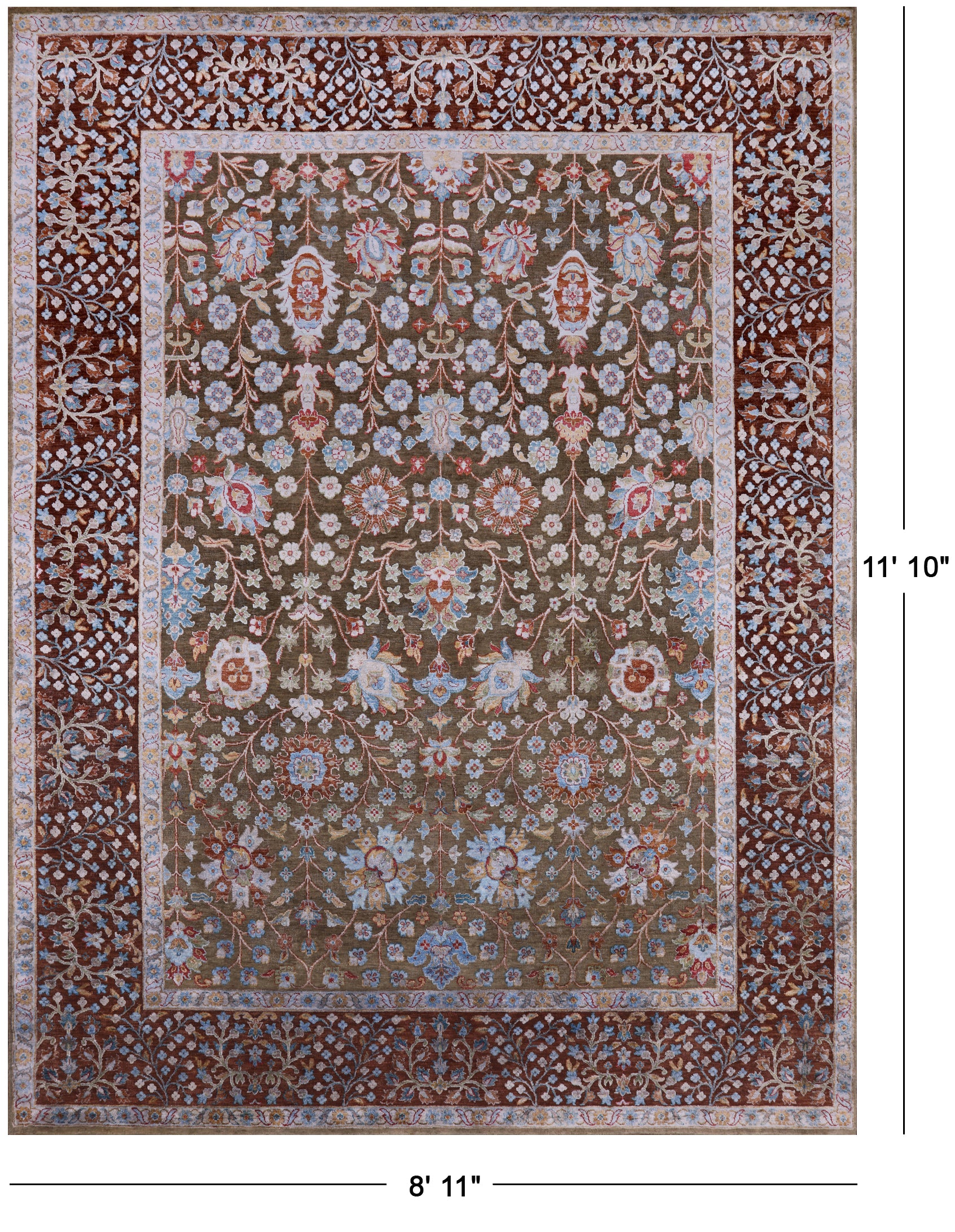 Persian Hand Knotted Wool & Silk Area Rug - 8' 11" X 11' 10" - Golden Nile