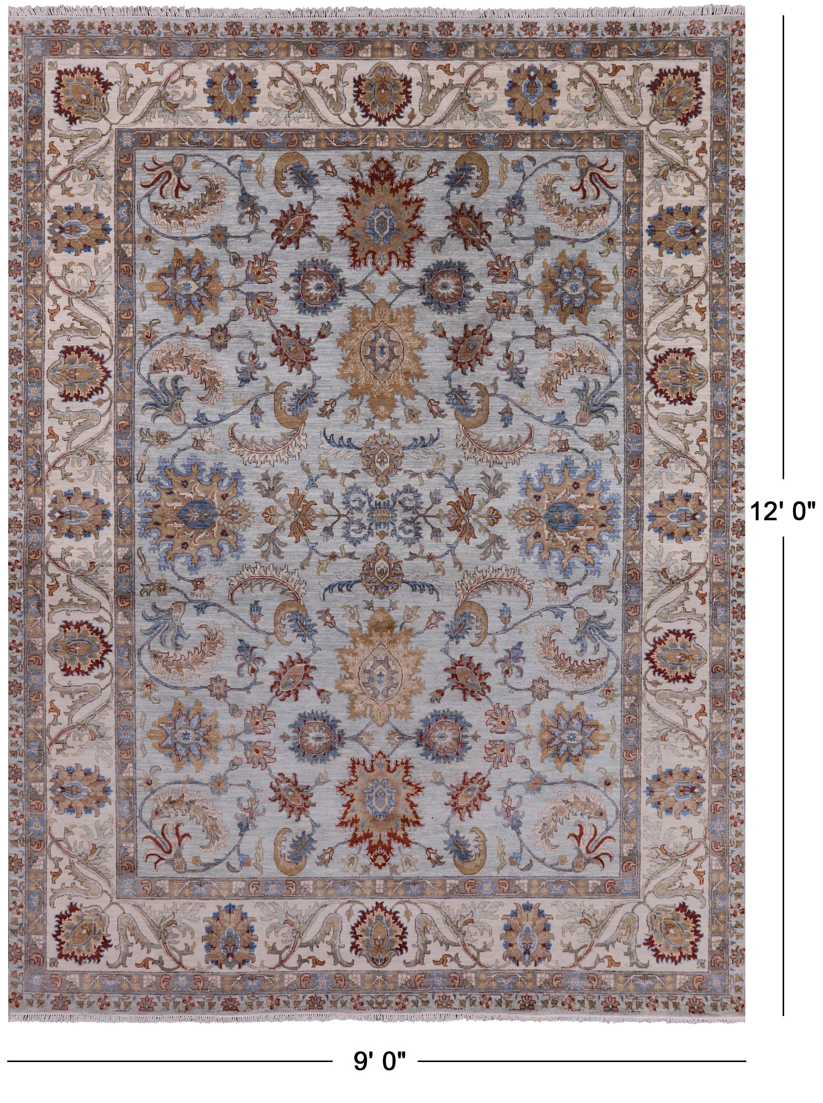 Blue Peshawar Hand Knotted Wool Area Rug - 9' 0" X 12' 0" - Golden Nile