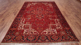 Red Vintage Persian Heriz Serapi Hand-Knotted Wool Rug - 7' 9" X 10' 11"