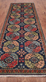 Blue Turkmen Ersari Handmade Wool Runner Rug - 4' 2" X 11' 8"