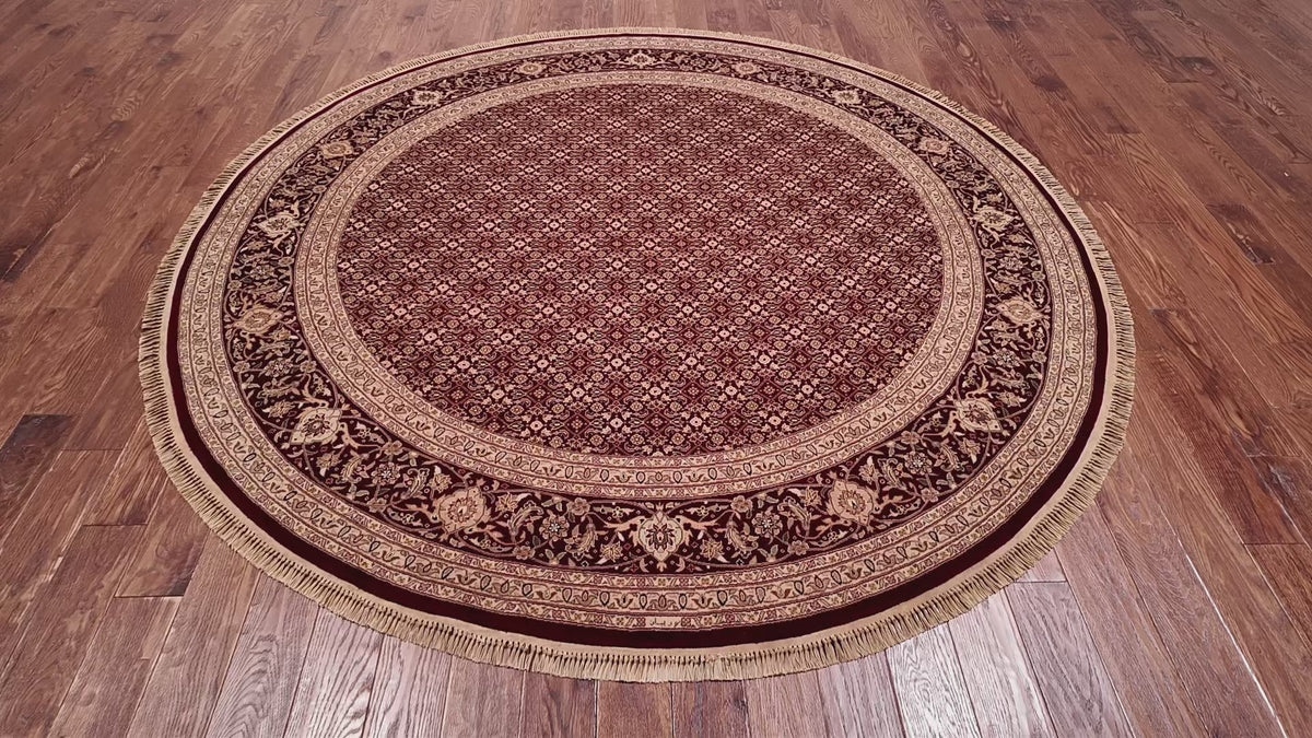 Load video: Red Round Signed Persian Tabriz Handmade Wool Rug - 8' 0" X 8' 0"