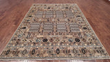 Grey Turkmen Ersari Handmade Wool Rug - 7' 11" X 9' 11"