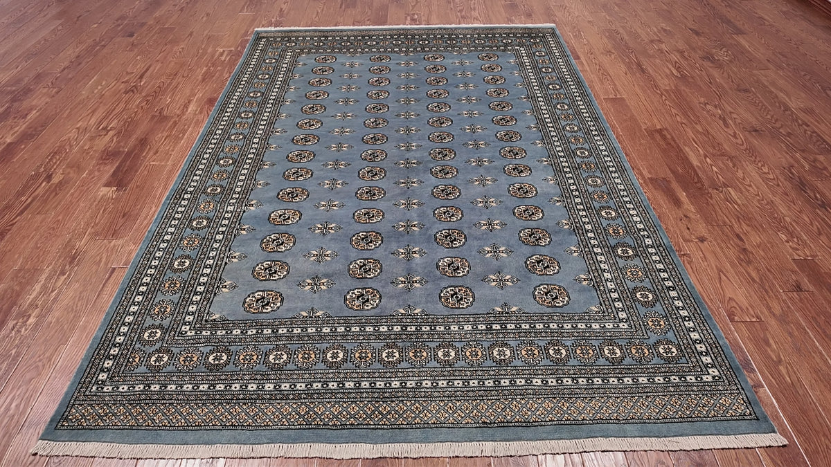 Load video: Grey Bokhara Handmade Wool Rug - 7' 2" X 9' 9"