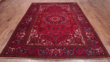 Red Vintage Persian Heriz Serapi Handmade Wool Rug - 8' 4" X 10' 4"