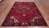 Red Vintage Persian Heriz Serapi Handmade Wool Rug - 8' 0" X 10' 3"