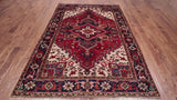 Red Vintage Persian Heriz Serapi Hand-Knotted Wool Rug - 6' 6" X 9' 4"