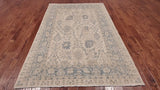 Ivory Peshawar Washed Out Handmade Wool Rug - 6' 1" X 9' 0"