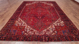 Red Vintage Persian Heriz Serapi Hand-Knotted Wool Rug - 9' 6" X 12' 7"