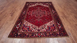 Red Vintage Persian Heriz Serapi Handmade Wool Rug - 6' 7" X 9' 7"