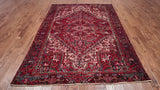 Red Vintage Persian Heriz Serapi Handmade Wool Rug - 6' 9" X 9' 3"