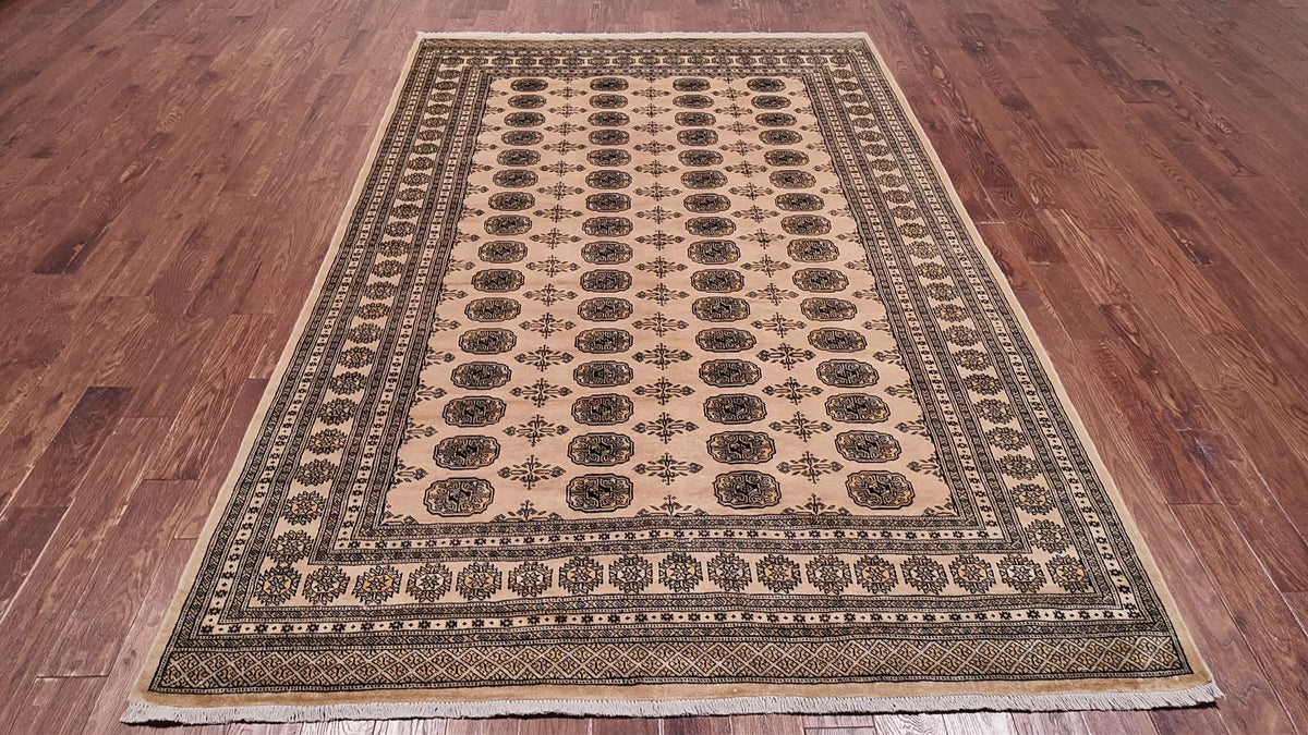 Load video: Beige Bokhara Handmade Wool Rug - 6' 7" X 9' 7"