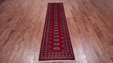 Red Bokhara Hand Knotted Wool Runner Rug - 2' 7" X 10' 3"